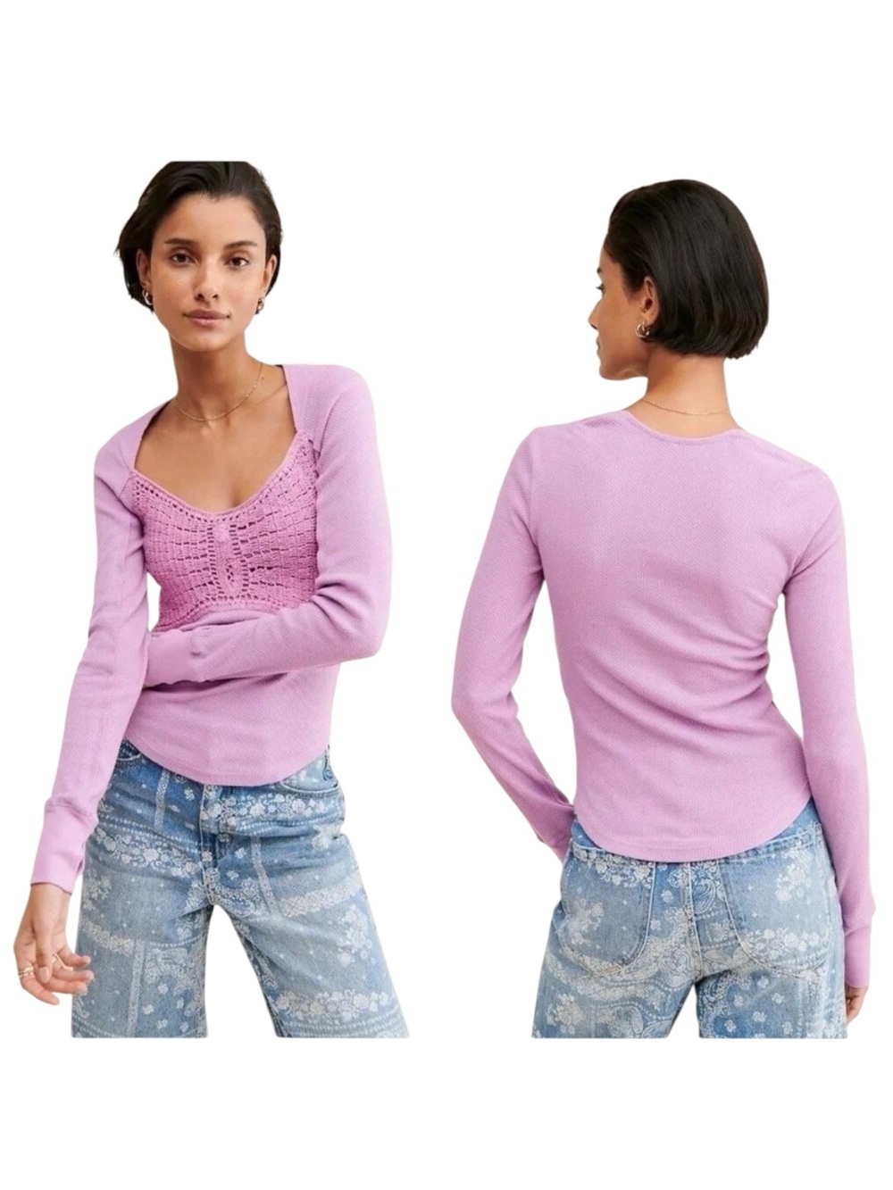 FREE PEOPLE Lavender Purple Butterfly Dreams Thermal Crochet Top Boho Size M NWT